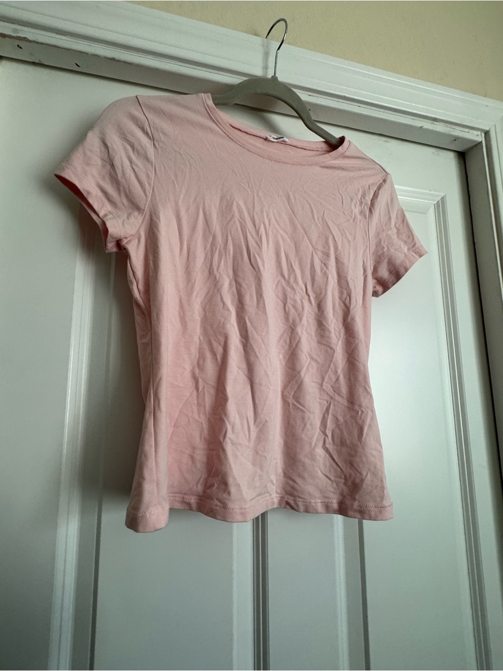 Garage Small Solid Baby Light Pink Short Sleeve Crew Neck Cotton Blend Shirt Top